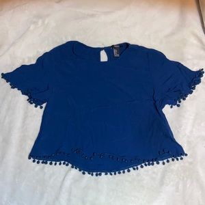 NWOT Forever 21 Cropped Fringed Navy Blue Top